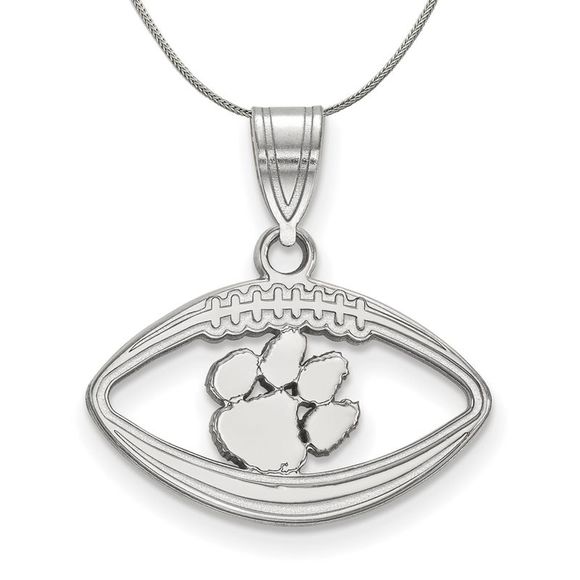 Sterling Silver Clemson U Football Pendant Necklace - 16 Inch